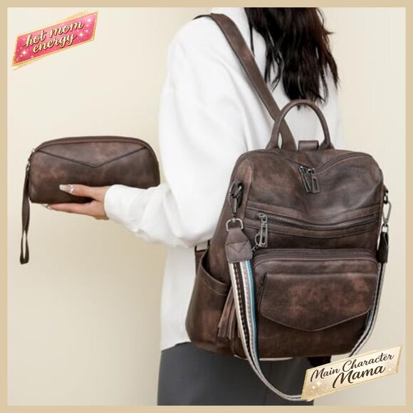 Leather Convertible Backpack Purse Multipurpose Travel Satchel Shoulder Bag